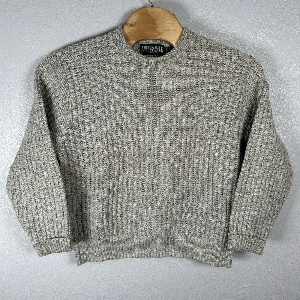 Vintage American Eagle Sweater Mens Sz Large Made in USA Wool Blend Chunky Knit
